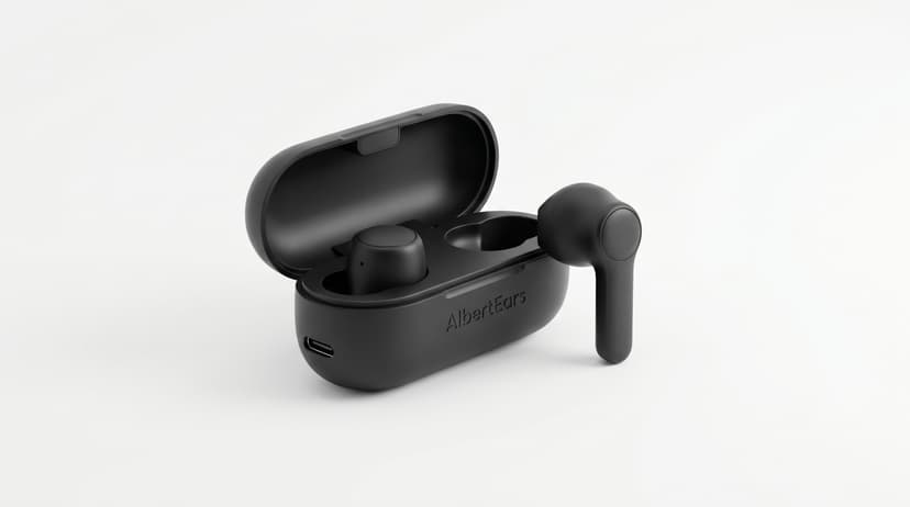 AlbertEars™️ case open with earbuds